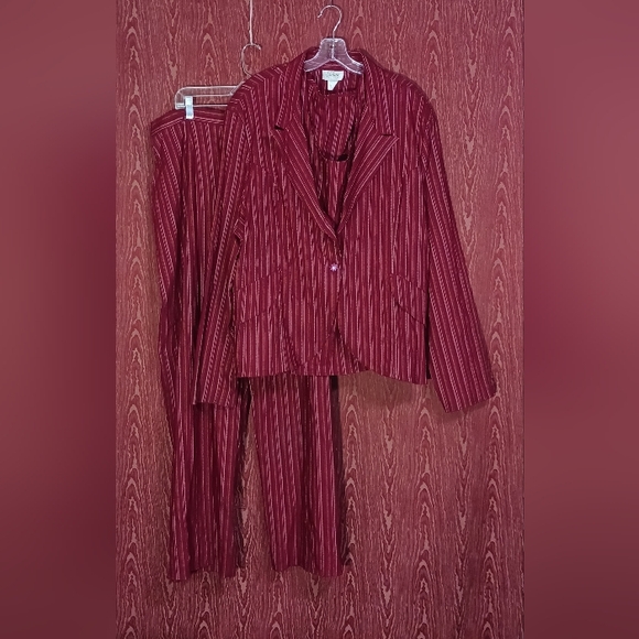 JULIAN COUTURI PARK 3 Piece Burgundy Pin Striped Long Sleeve Pants Women's 4XL - Picture 1 of 16